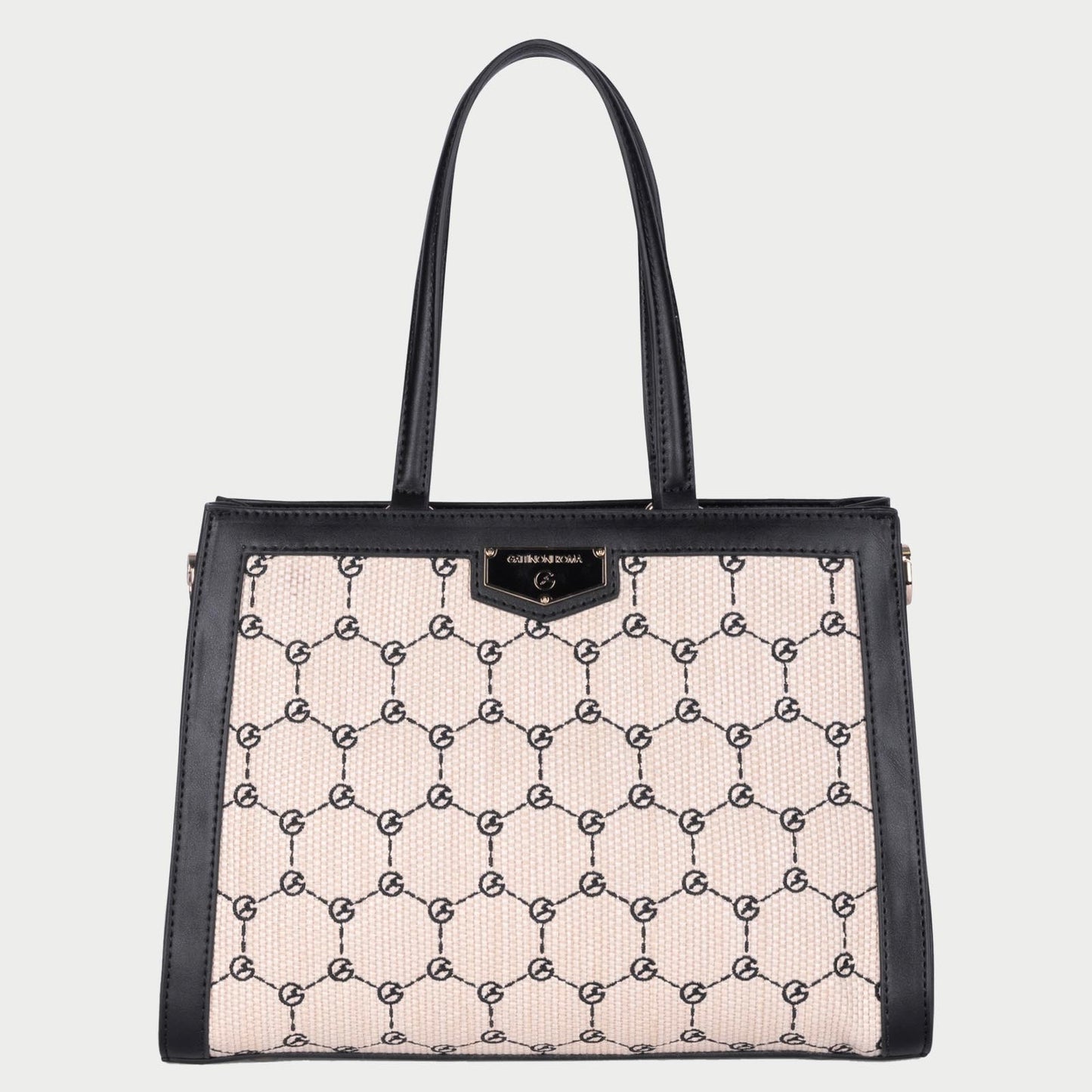 Borsa Gattinoni in pelle nera e tessuto stampa logo