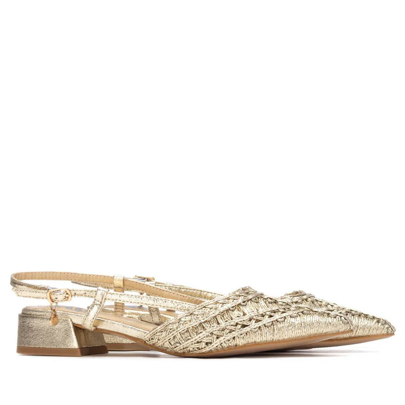 Scarpa Slingback a Punta con tacco 3 cm - Oro