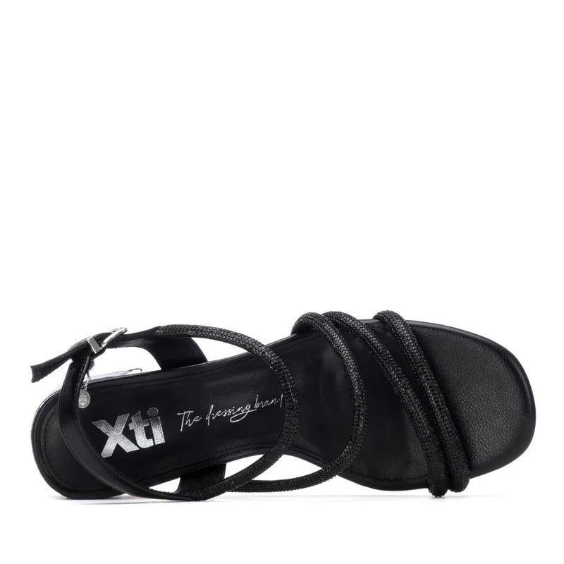 Sandali con fasce e strass - Nero