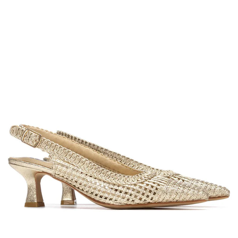 Slingback oro in pelle traforata