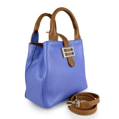 BORSA IN PELLE AZZURRA CON MANICO IN CONTRASTO