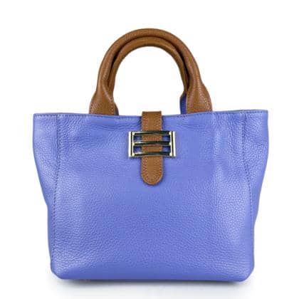 BORSA IN PELLE AZZURRA CON MANICO IN CONTRASTO