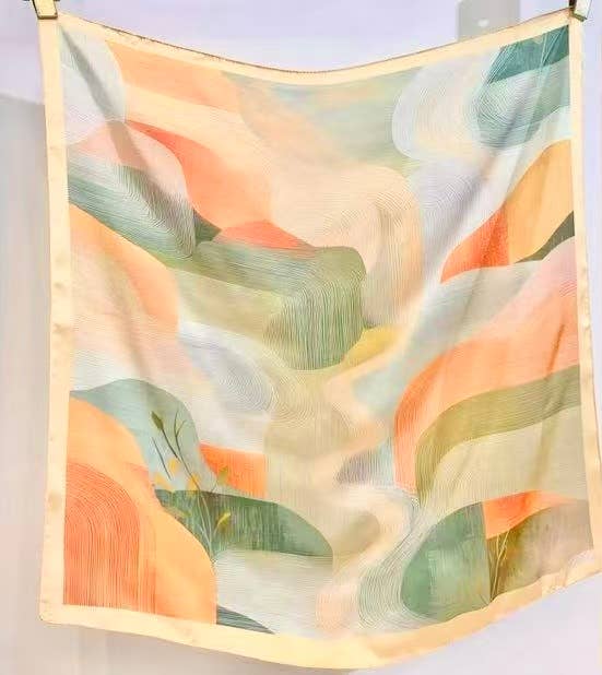 Foulard quadrato 70x70 effetto seta leggera motivo astratto pastello