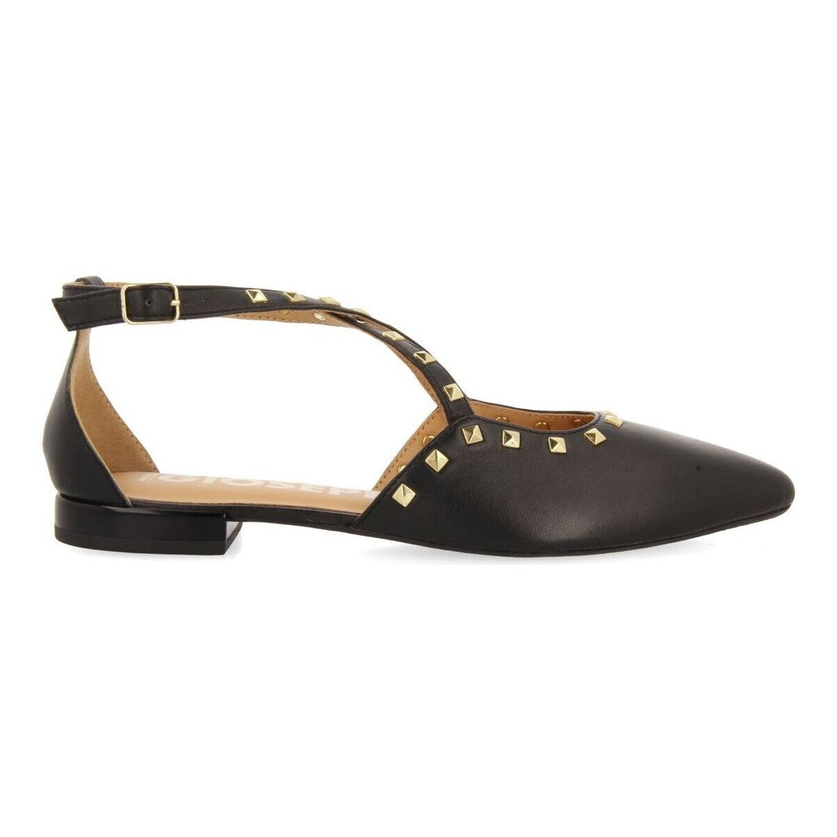 BALLERINE IN PELLE NERA CON DETTAGLIO CINTURINO INCROCIATO