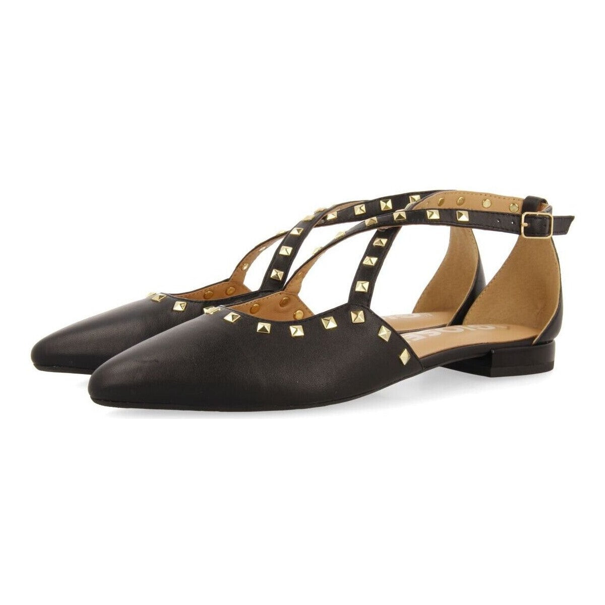 BALLERINE IN PELLE NERA CON DETTAGLIO CINTURINO INCROCIATO