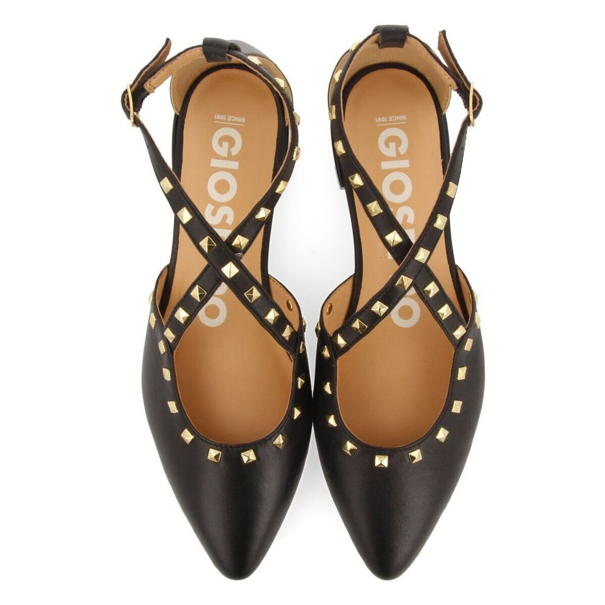 BALLERINE IN PELLE NERA CON DETTAGLIO CINTURINO INCROCIATO