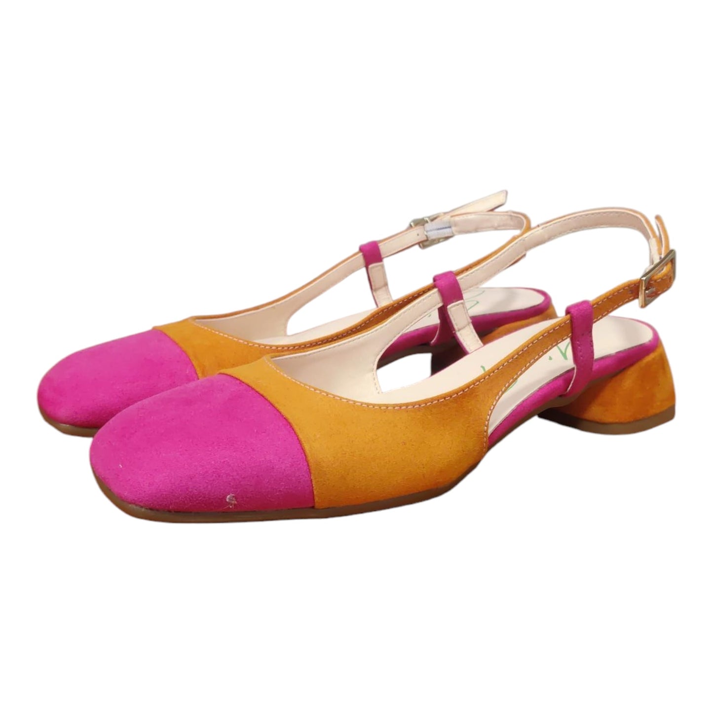 SCARPA IN CAMOSCIO ARANCIO E FUXIA