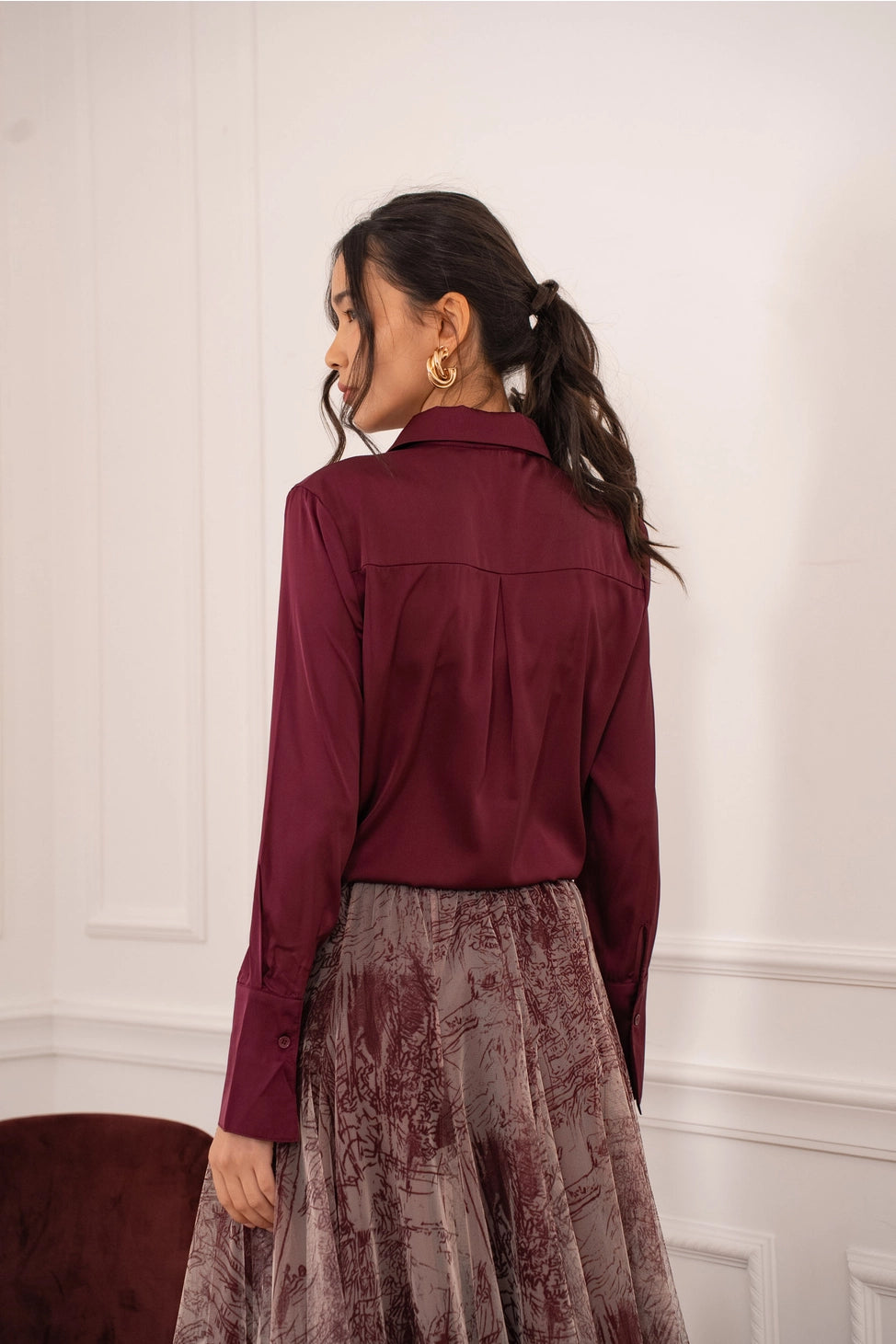 Camicia in raso Lea - Bordeaux