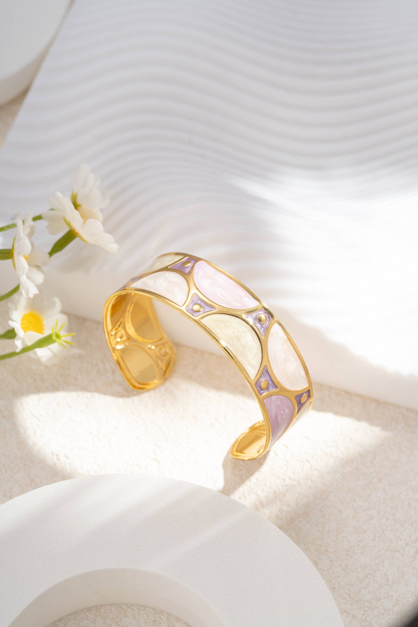 Set di 3 bracciali rigidi smaltati pastello in acciaio inossidabile moderno
