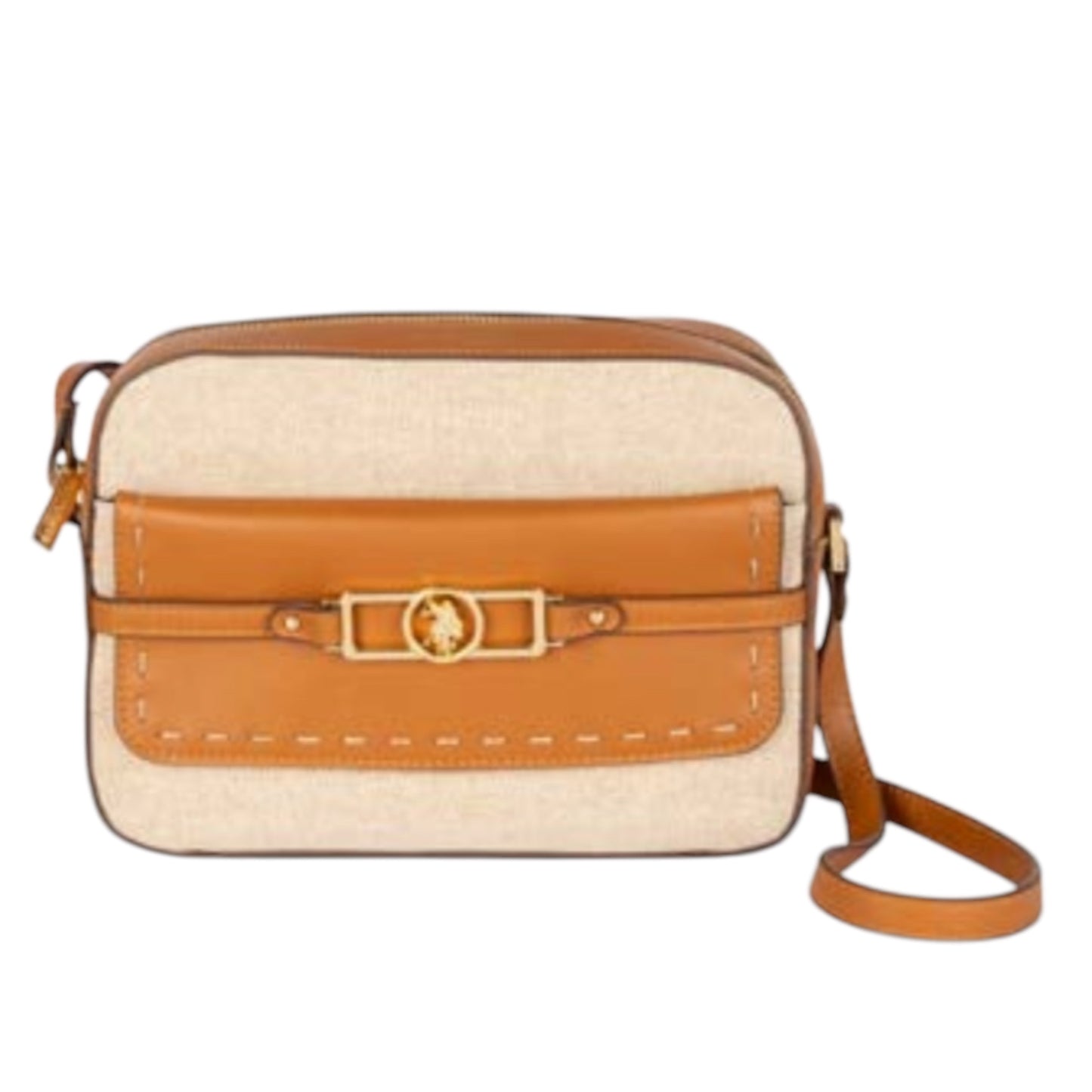 Borsa U.S. Polo Assn in pelle cuoio e tessuto a tracolla