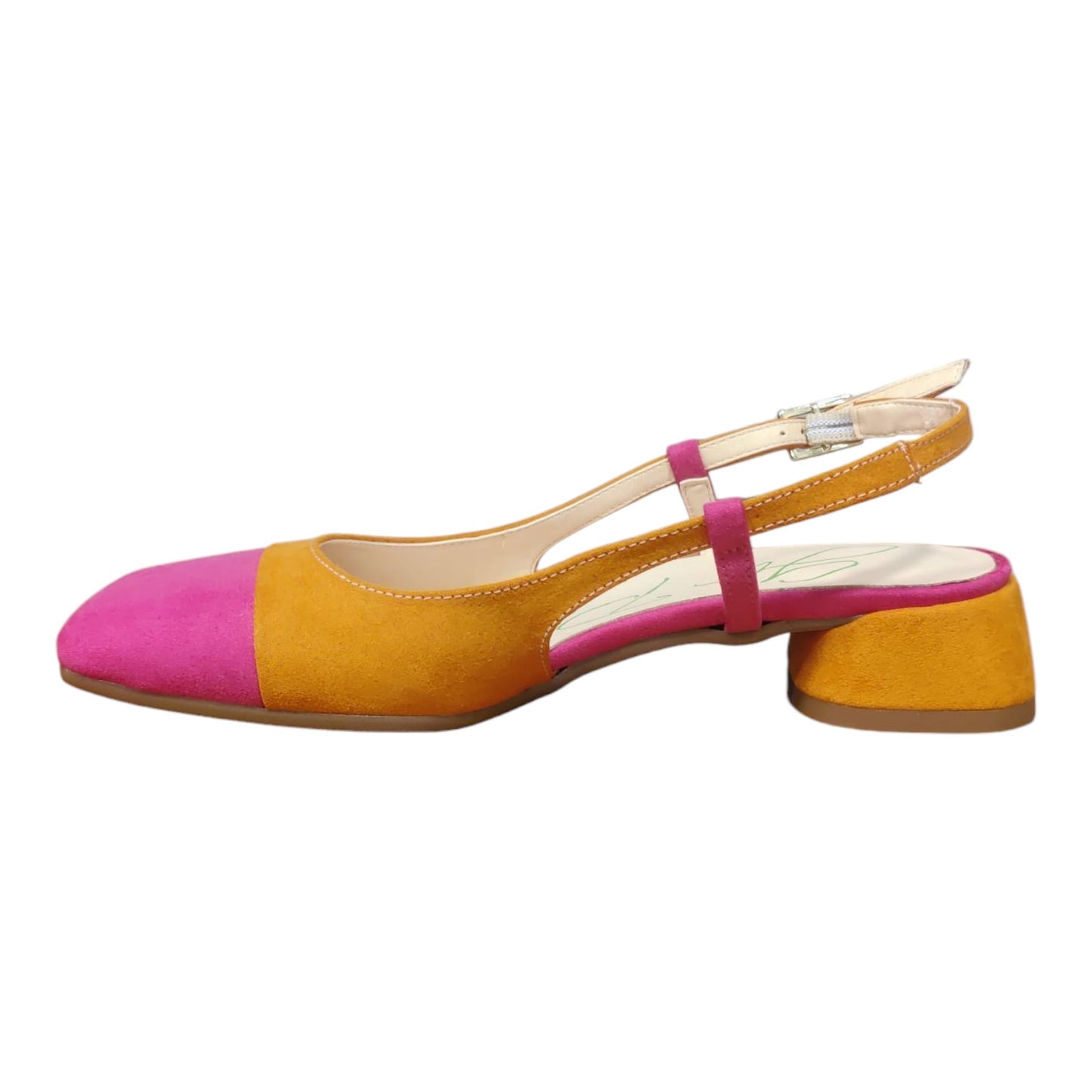 SCARPA IN CAMOSCIO ARANCIO E FUXIA