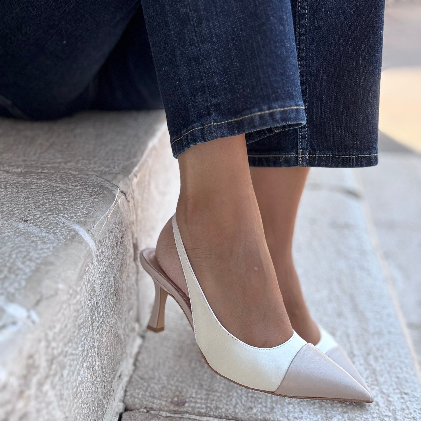 Décolleté in pelle bicolor