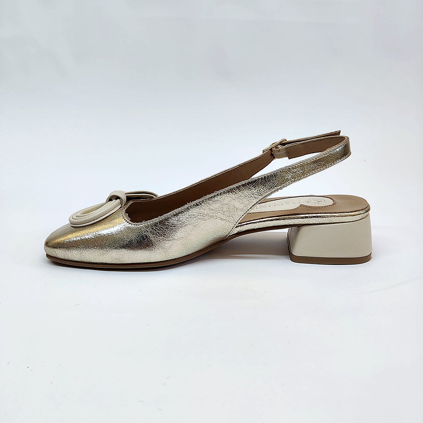 Scarpa Slingback in Pelle con Tacco 3 cm-oro