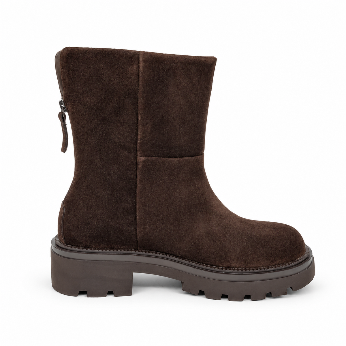 stivaletti donna, Dafne, marrone, testa di moro, camoscio, gambale medio, senza zip, slip on, suola chunky, carrarmato, suola lug, nuova collezione