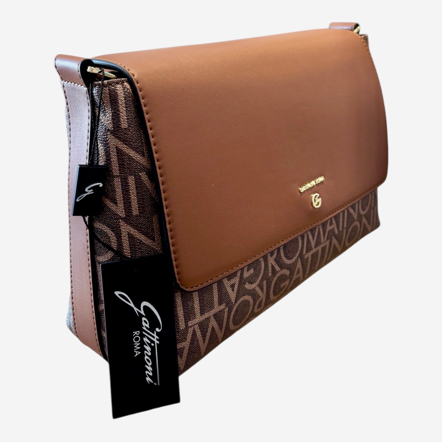 Borsa Gattinoni in pelle cuoio e stampa logo