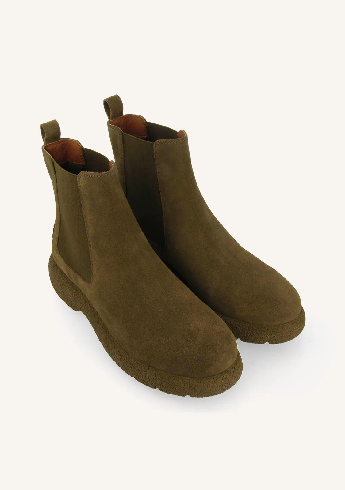 Stivaletti Chelsea boot da donna Gioseppo in camoscio kaki / verde oliva con elastici laterali e suola effetto crepe