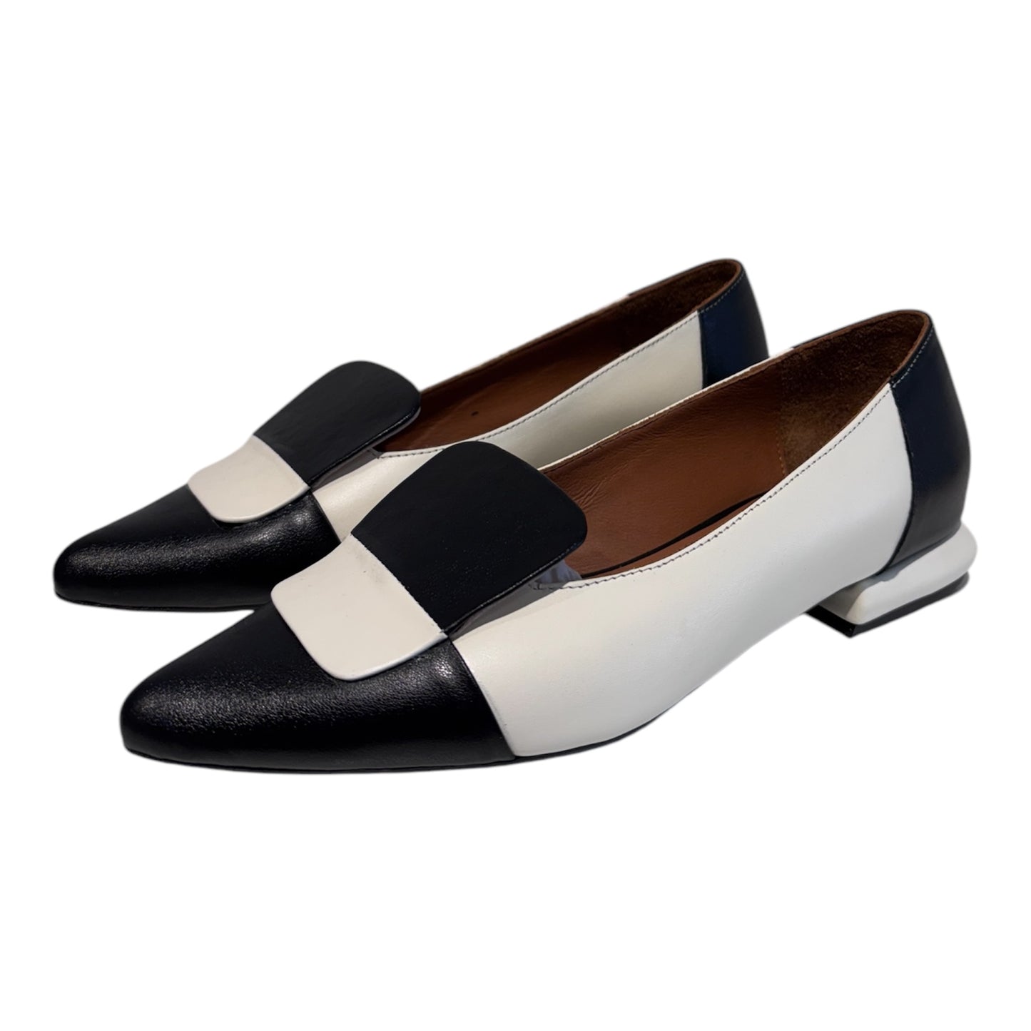 BALLERINE IN PELLE NERA E PANNA