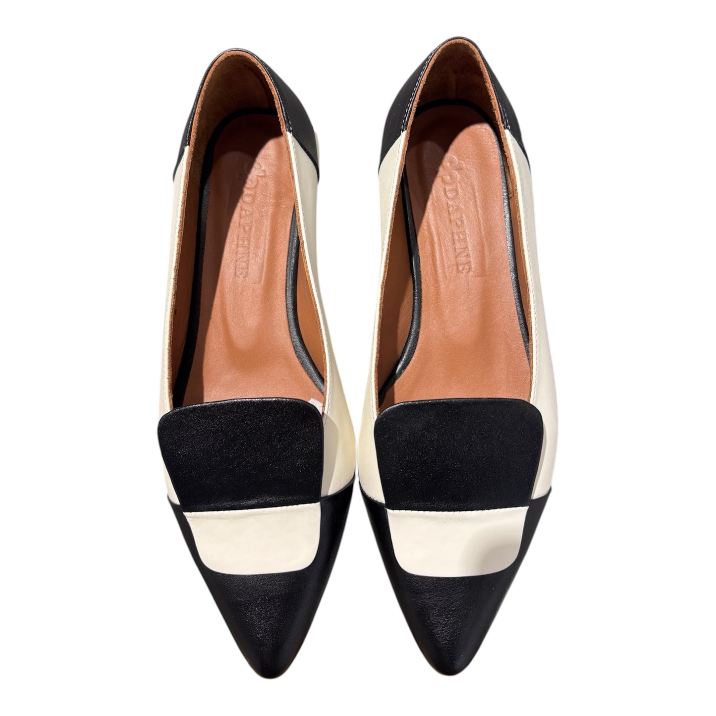 BALLERINE IN PELLE NERA E PANNA