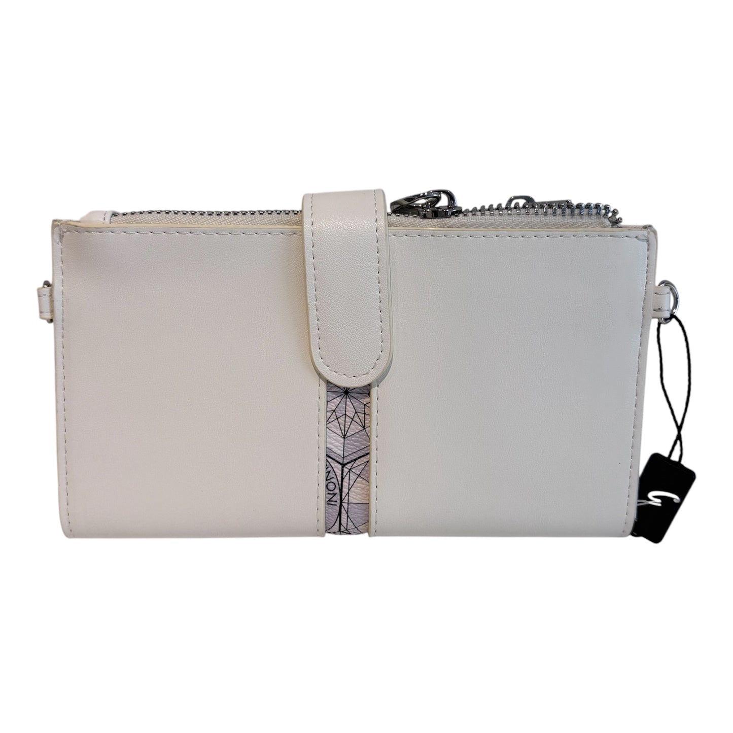 Portafoglio Gattinoni in pelle bianca con inserto stampa e catena