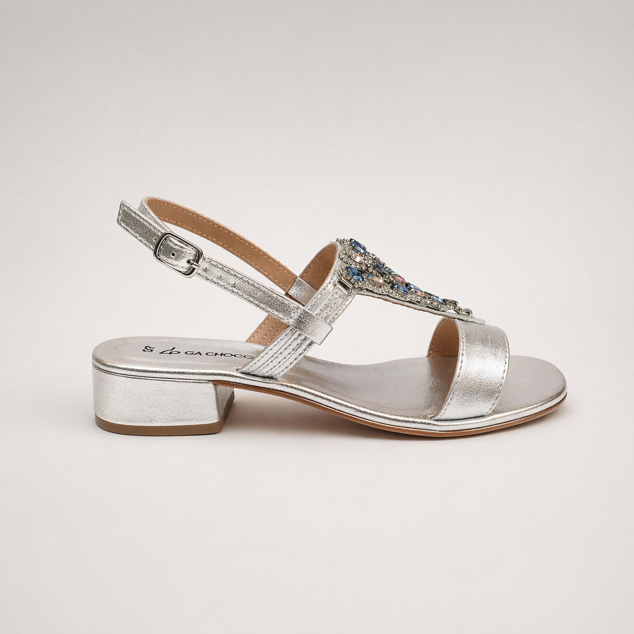 Sandali gioiello in pelle argento
