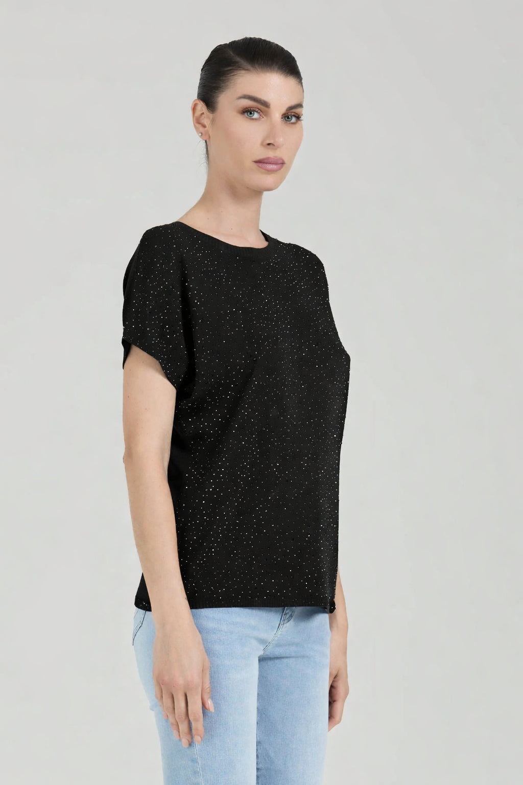 T-shirt con strass - Nero