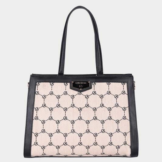 Borsa Gattinoni in pelle nera e tessuto stampa logo