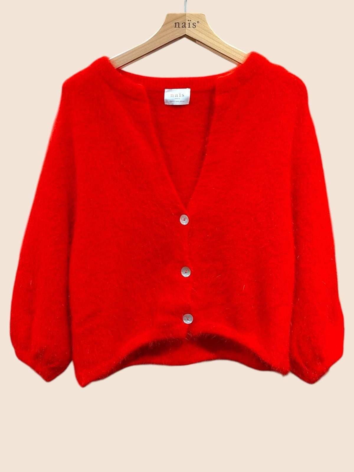Cardigan abbottonato, maniche 3/4, in 30% angora: Bleu marine / Taille unique