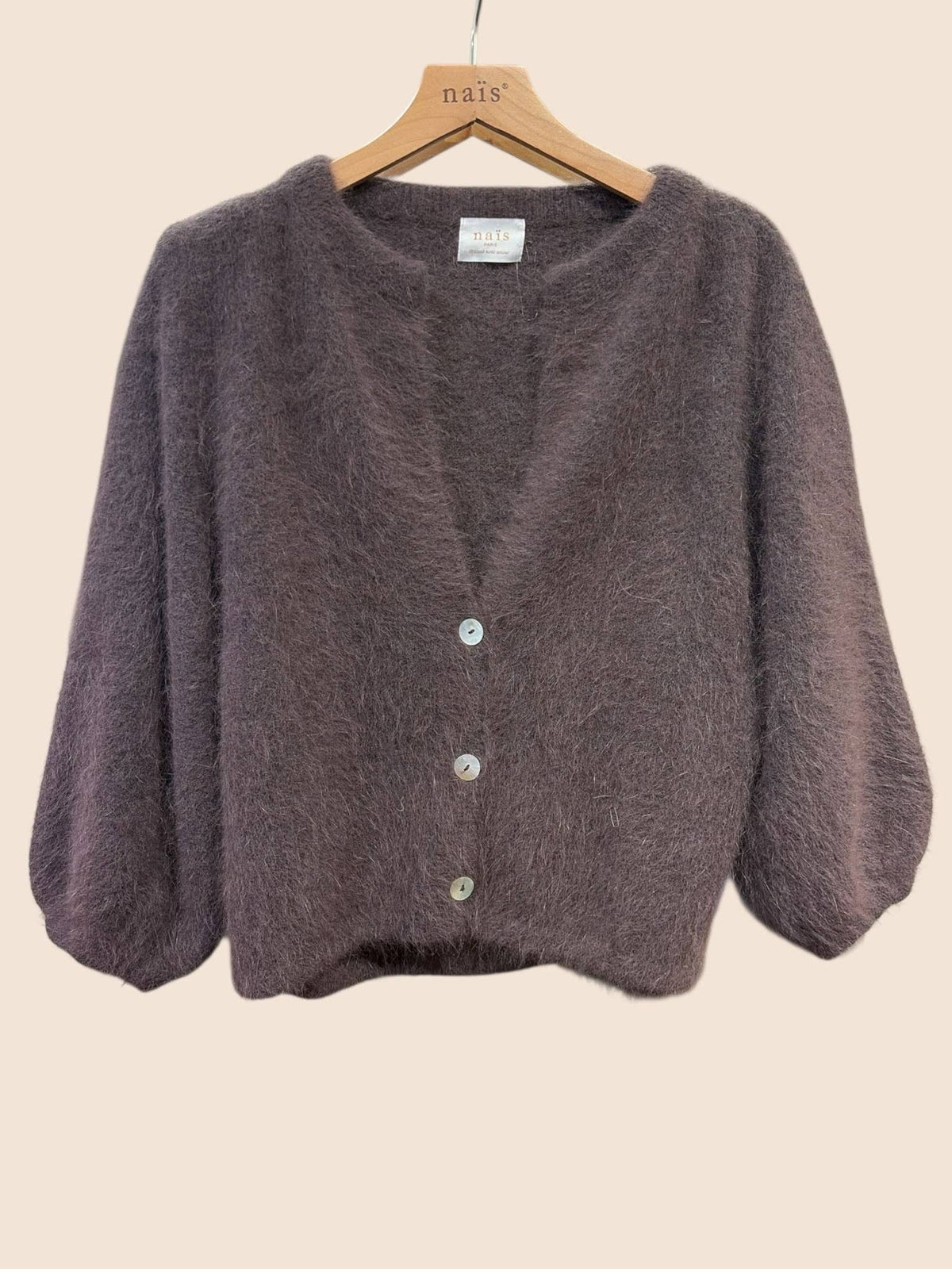 Cardigan abbottonato, maniche 3/4, in 30% angora: Bleu marine / Taille unique