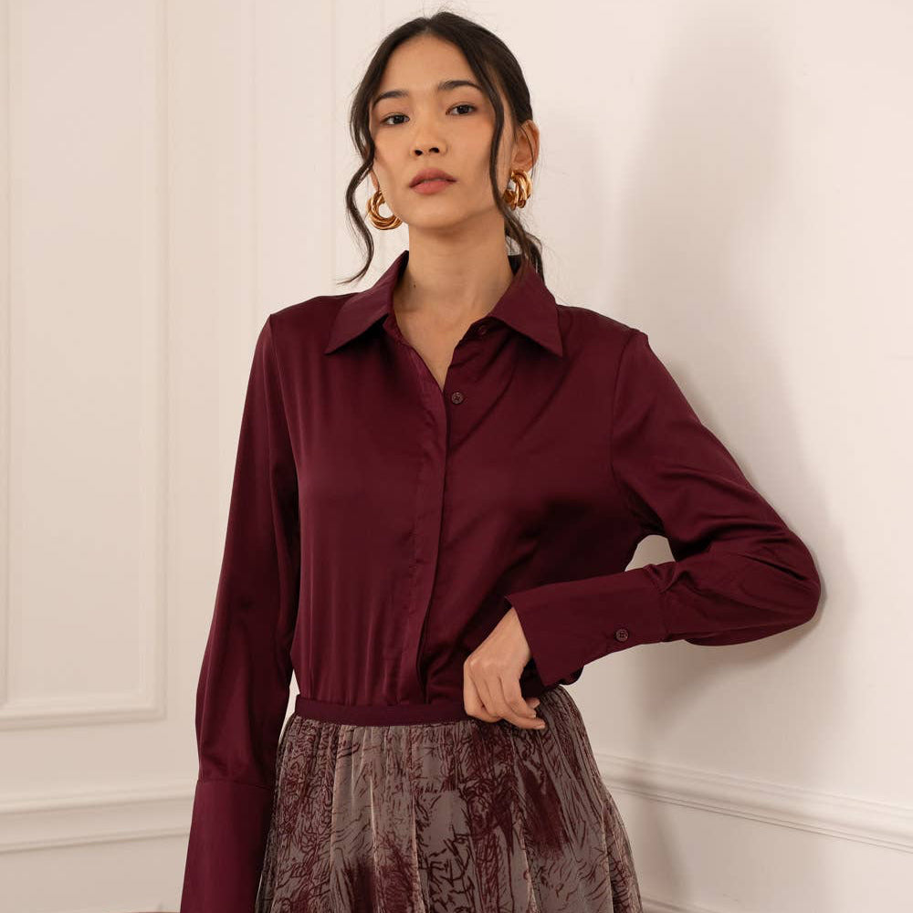 Camicia in raso Lea - Bordeaux