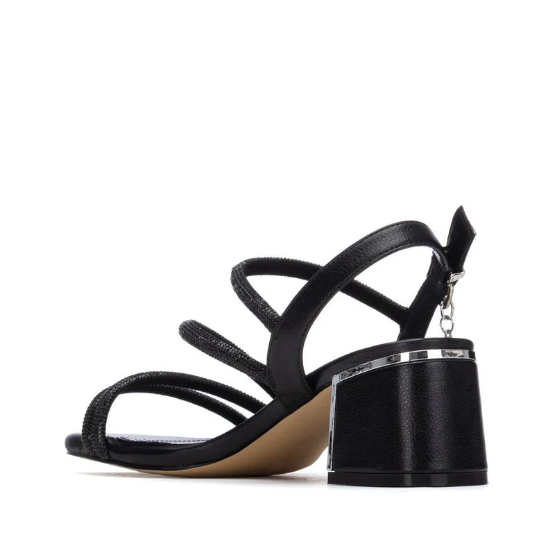 Sandali con fasce e strass - Nero