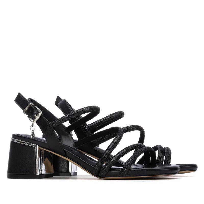 Sandali con fasce e strass - Nero