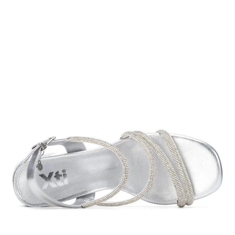 Sandali con fasce e strass - Argento