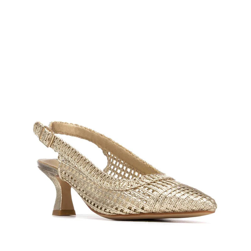 Slingback oro in pelle traforata
