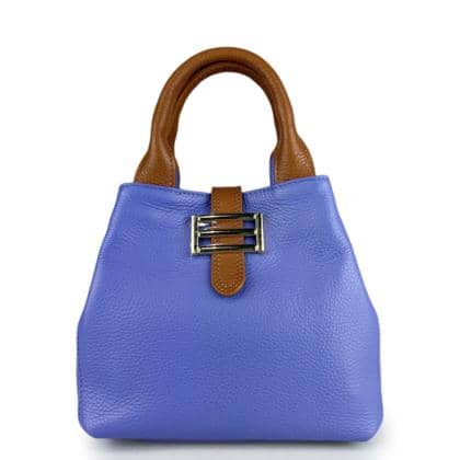 BORSA IN PELLE AZZURRA CON MANICO IN CONTRASTO