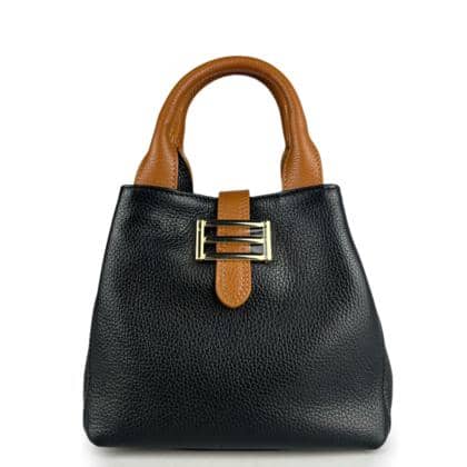 BORSA IN PELLE NERA CON MANICO IN CONTRASTO