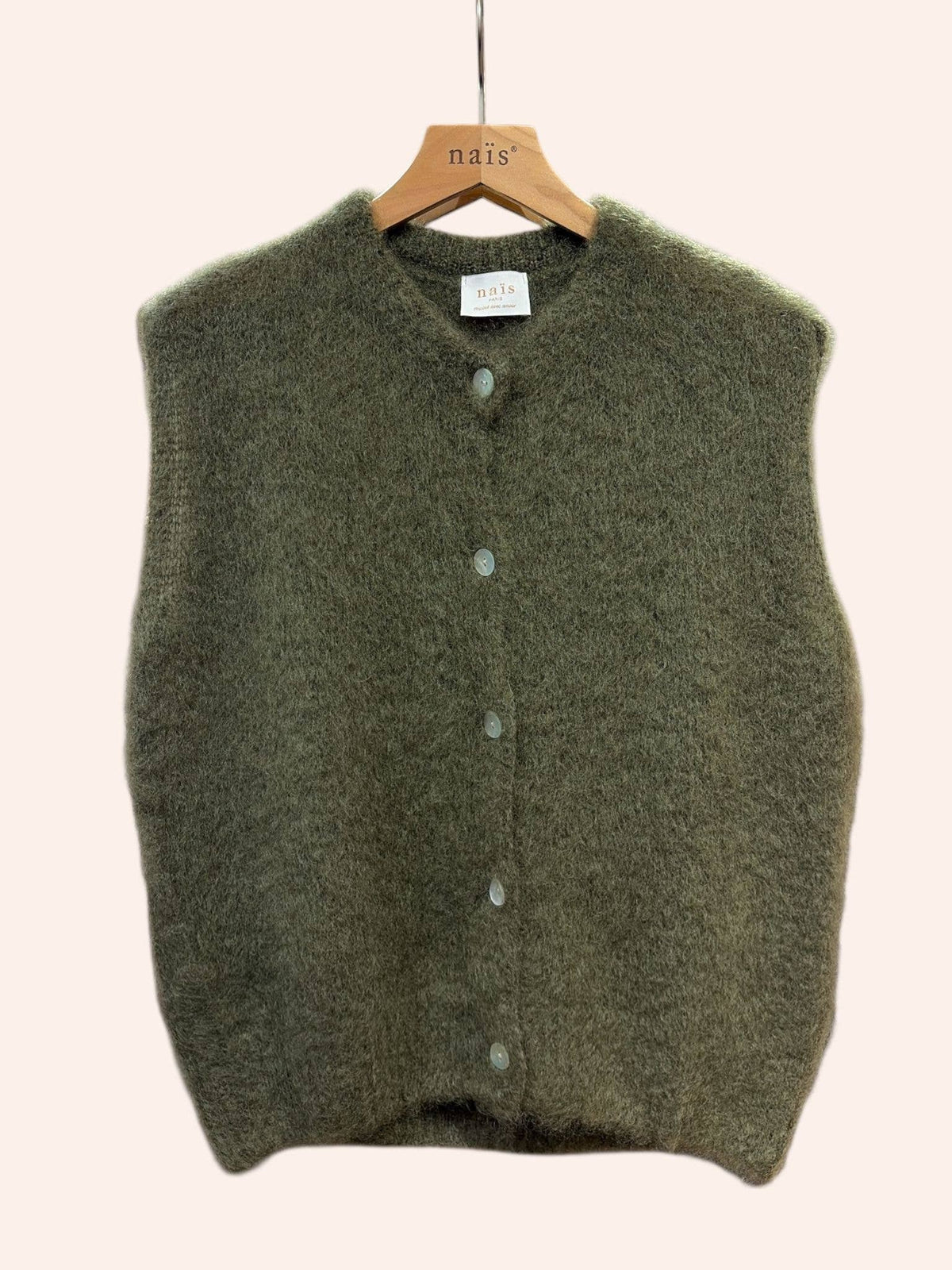 Gilet senza maniche con bottoni e collo tondo in 80% mohair kid