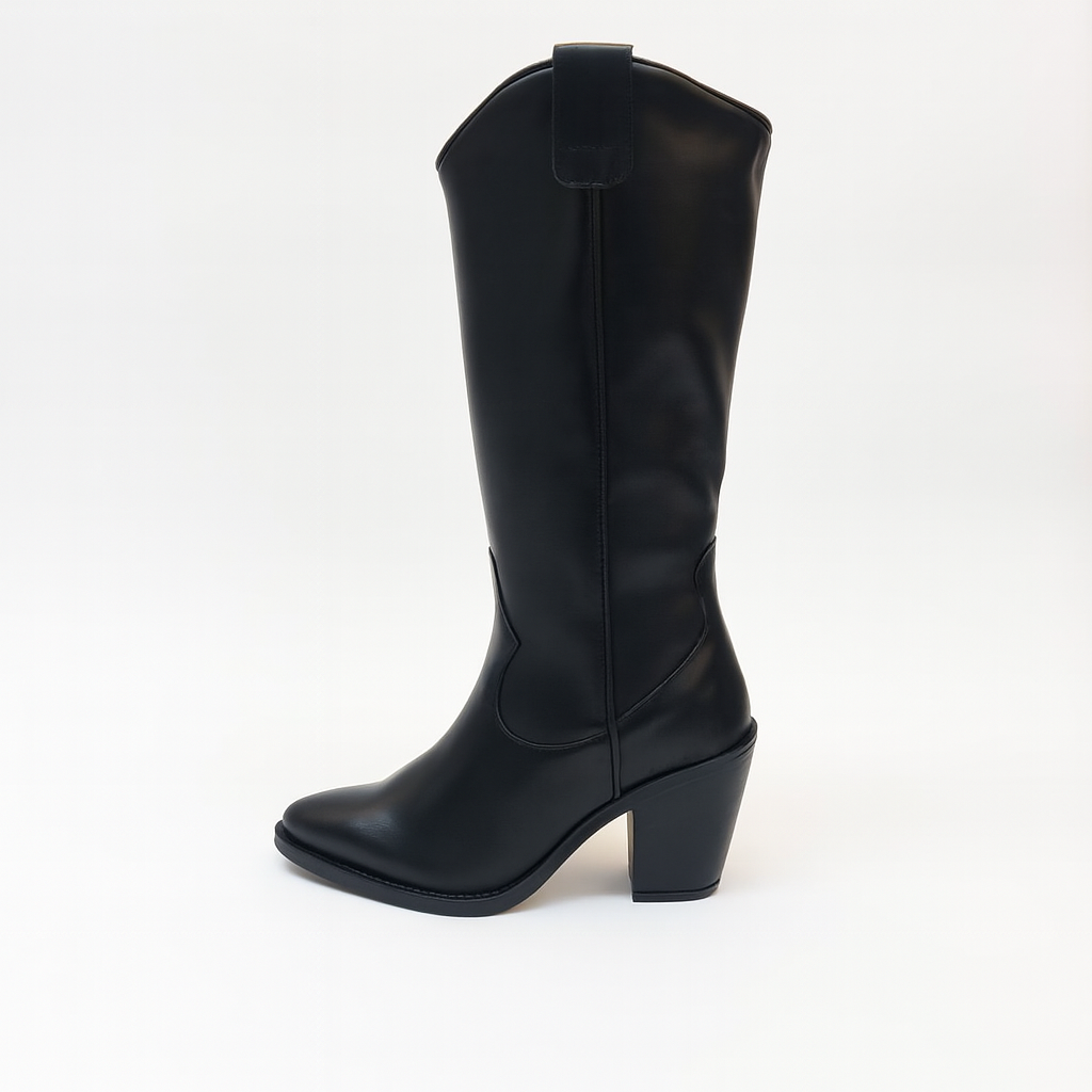 Stivale Texano alto in pelle nero