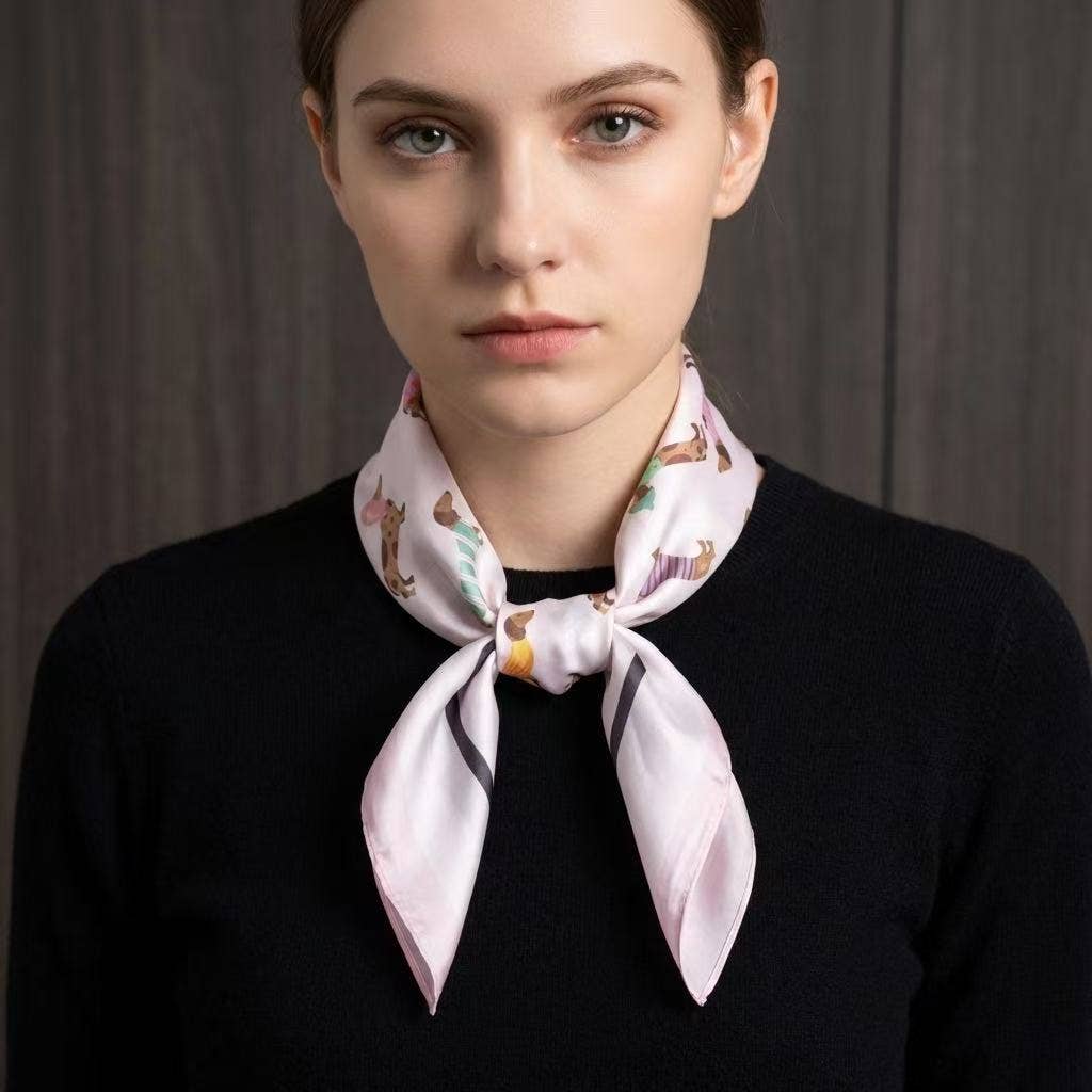 Foulard quadrato in poliestere effetto seta 70x70 stampato con piccolo cane