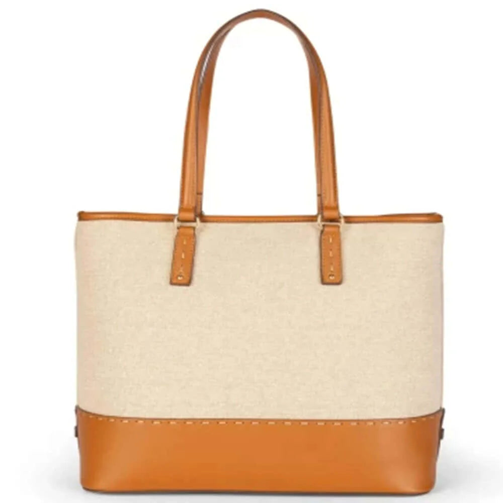 BORSA SHOPPER IN PELLE E TESSUTO