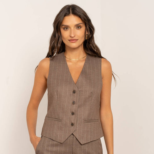 Gilet senza maniche gessato - Tortora