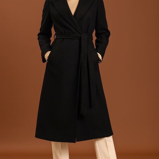 Cappotto con cinta - nero