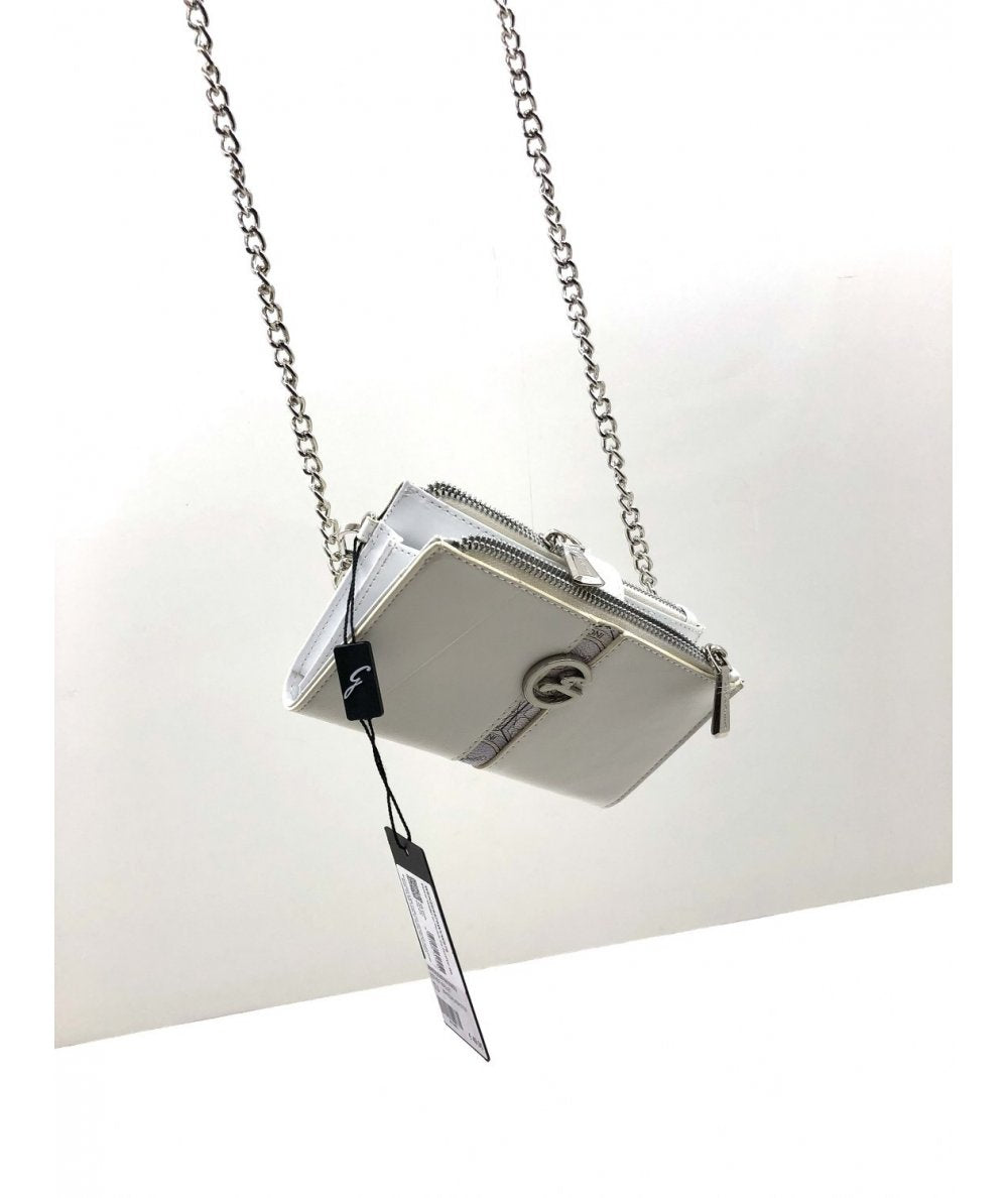 Portafoglio Gattinoni in pelle bianca con inserto stampa e catena