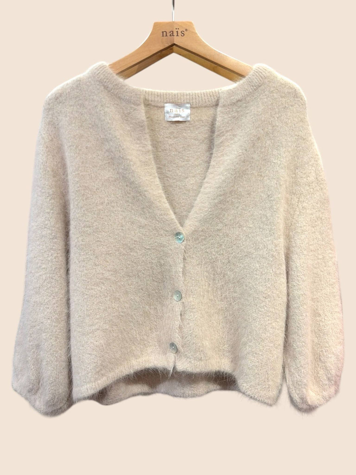 Cardigan abbottonato, maniche 3/4, in 30% angora: Bleu marine / Taille unique
