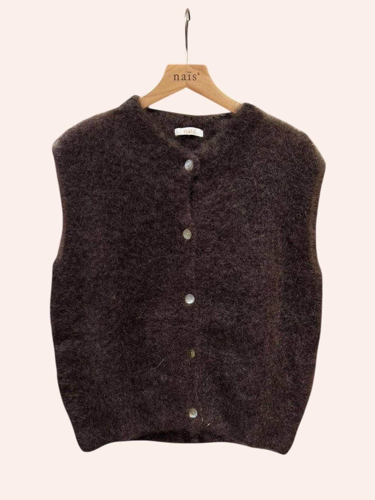 Gilet senza maniche con bottoni e collo tondo in 80% mohair kid