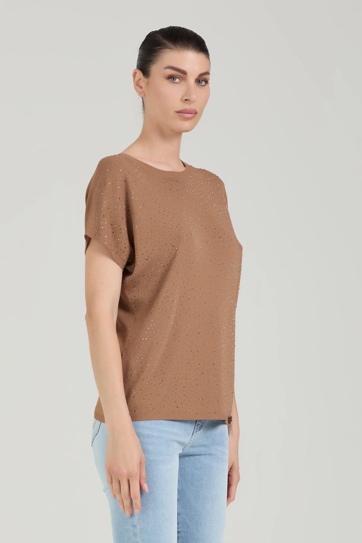 T-shirt con strass - Mocha