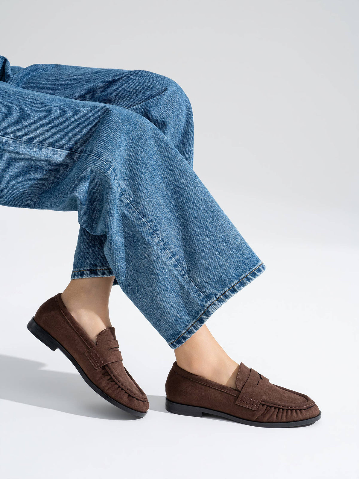 Mocassini penny arricciato in suede