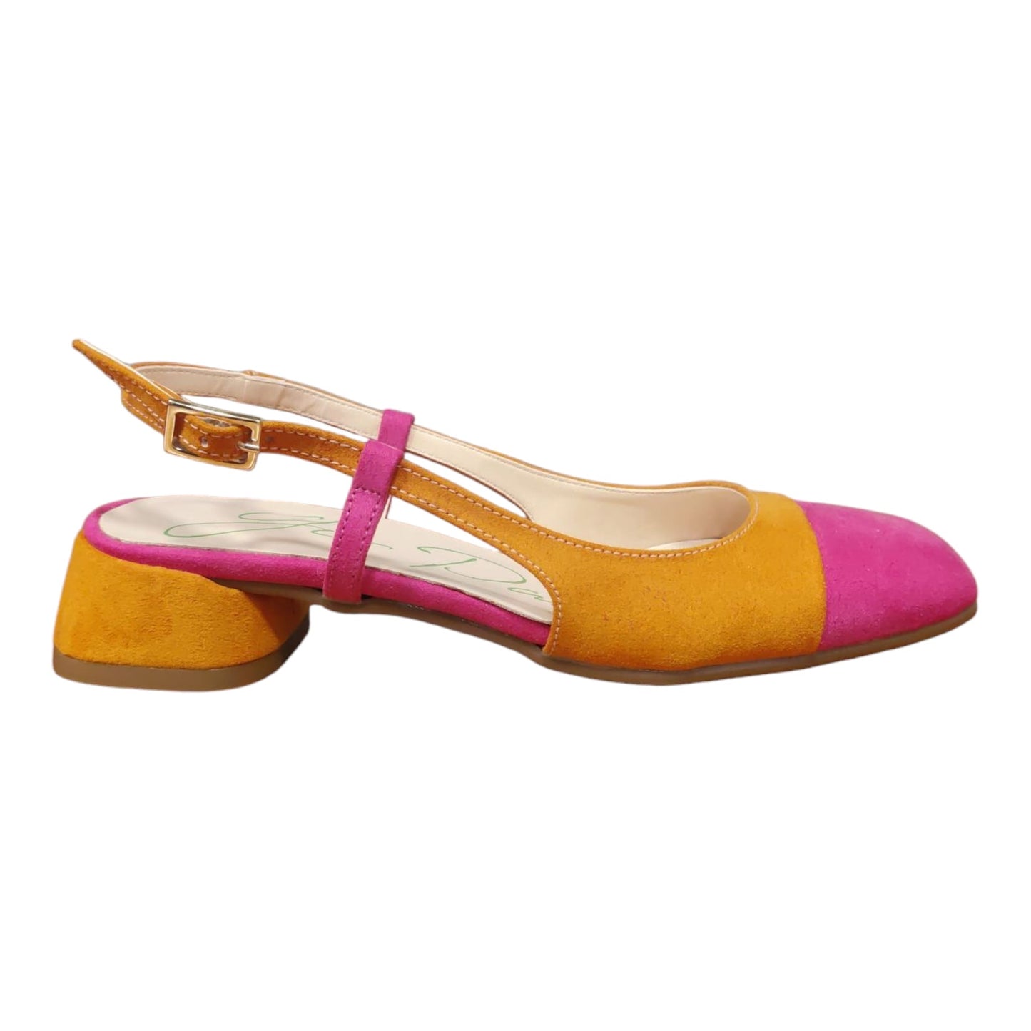 SCARPA IN CAMOSCIO ARANCIO E FUXIA