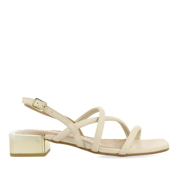 SANDALIOFF-WHITE IN PELLE CON TACCO METALLIZZATO PER DONNA CALOOCAN