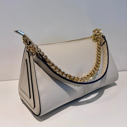 Borsa beige in pelle con catena