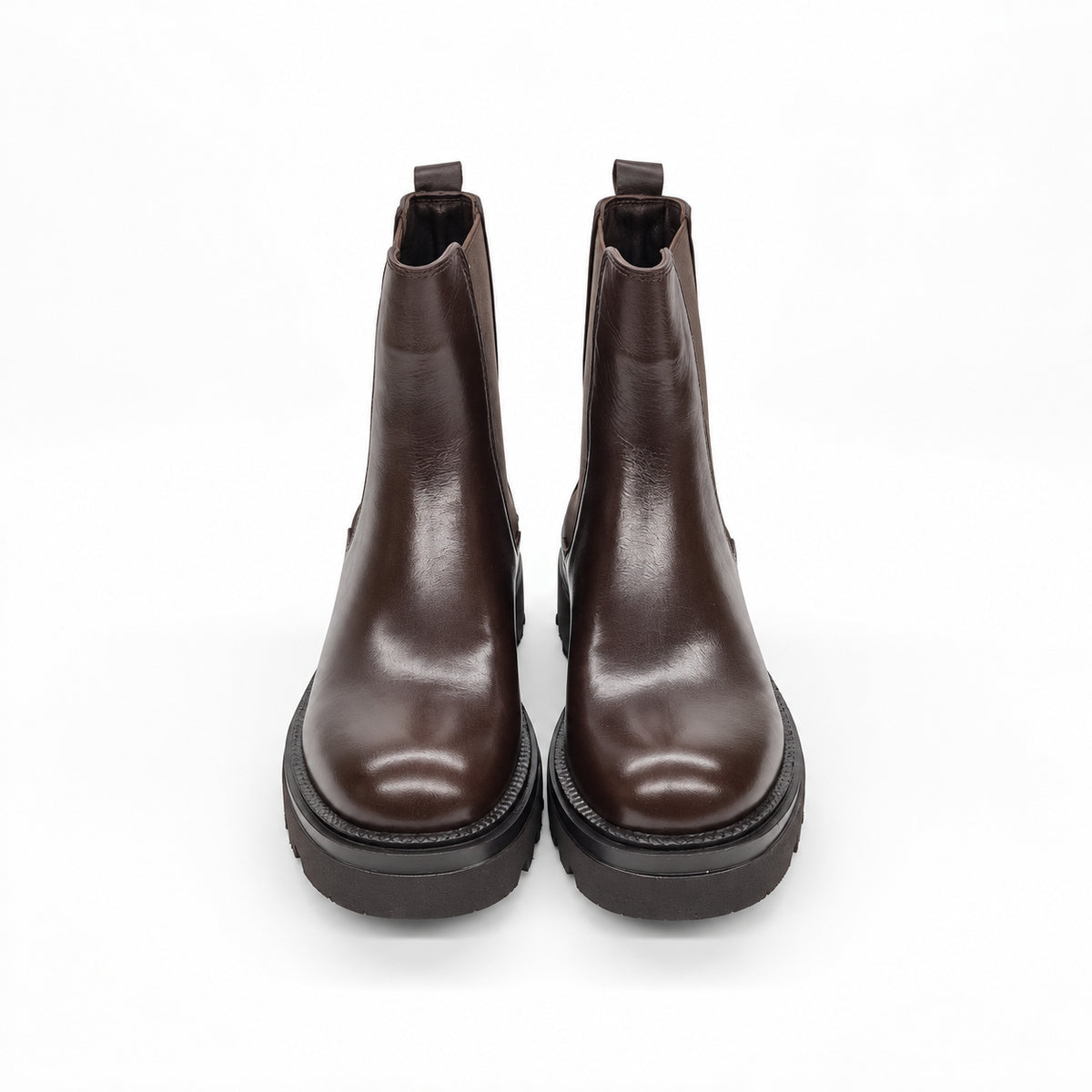 Stivaletti chelsea donna Dafne marrone testa di moro in pelle senza zip con elastici laterali e suola carrarmato